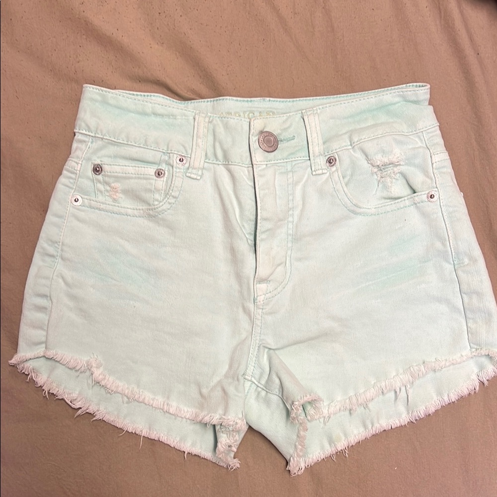 American Eagle Outfitters Green Jean Shorts Frayed Hem